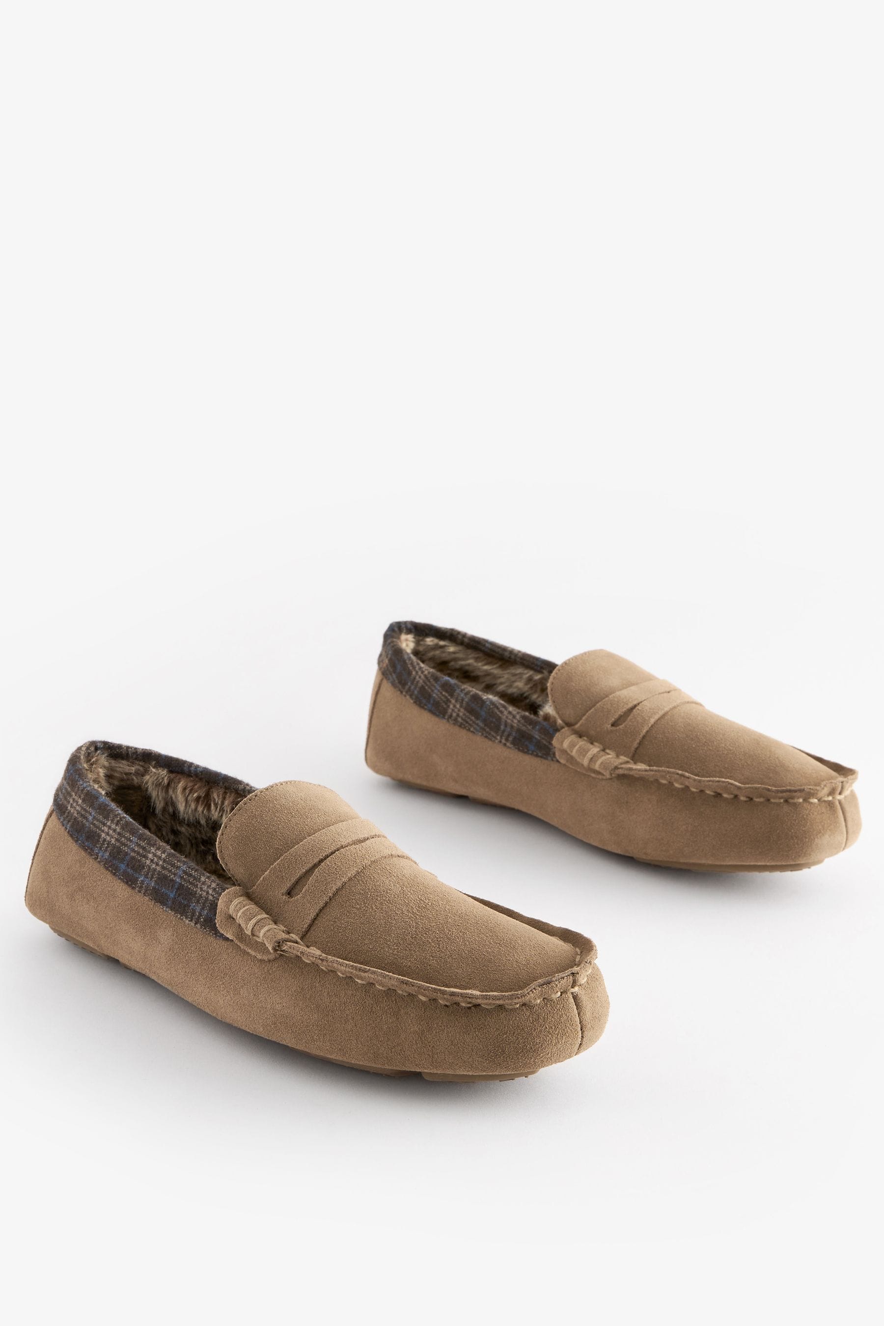 Stone Brown Luxury Signature Suede Moccasin Slippers