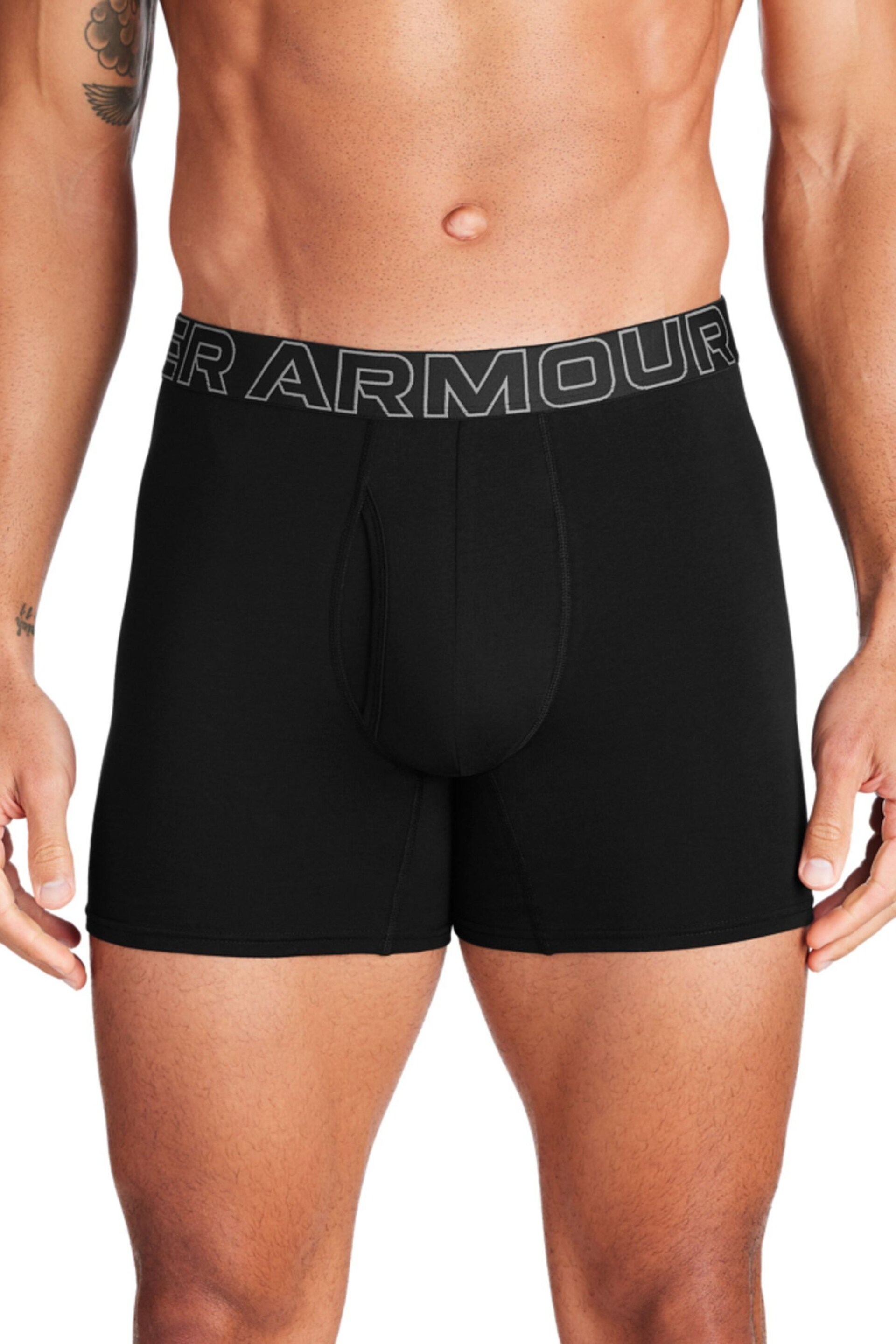 Under Armour Black 6 Inch Cotton Performance Boxers 3 Pack - Image 1 of 2