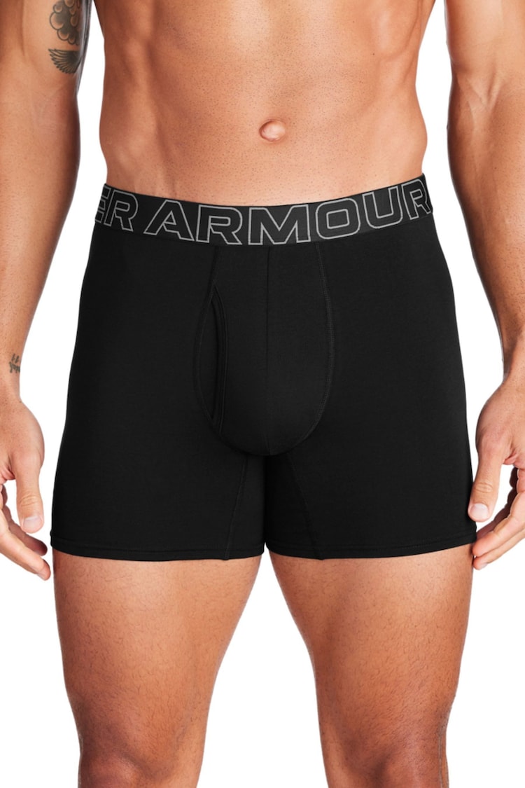 Under Armour Black 6 Inch 100% Cotton Performance Boxers 3 Pack - Image 1 of 4