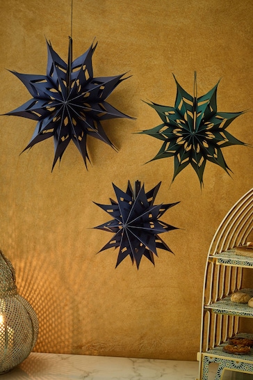 Set of 3 Navy Blue Eid Paper Star Decorations