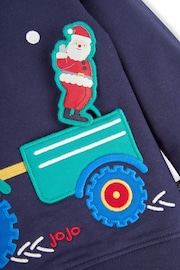 JoJo Maman Bébé Navy Blue Santa In a Tractor Appliqué Sweatshirt - Image 4 of 4