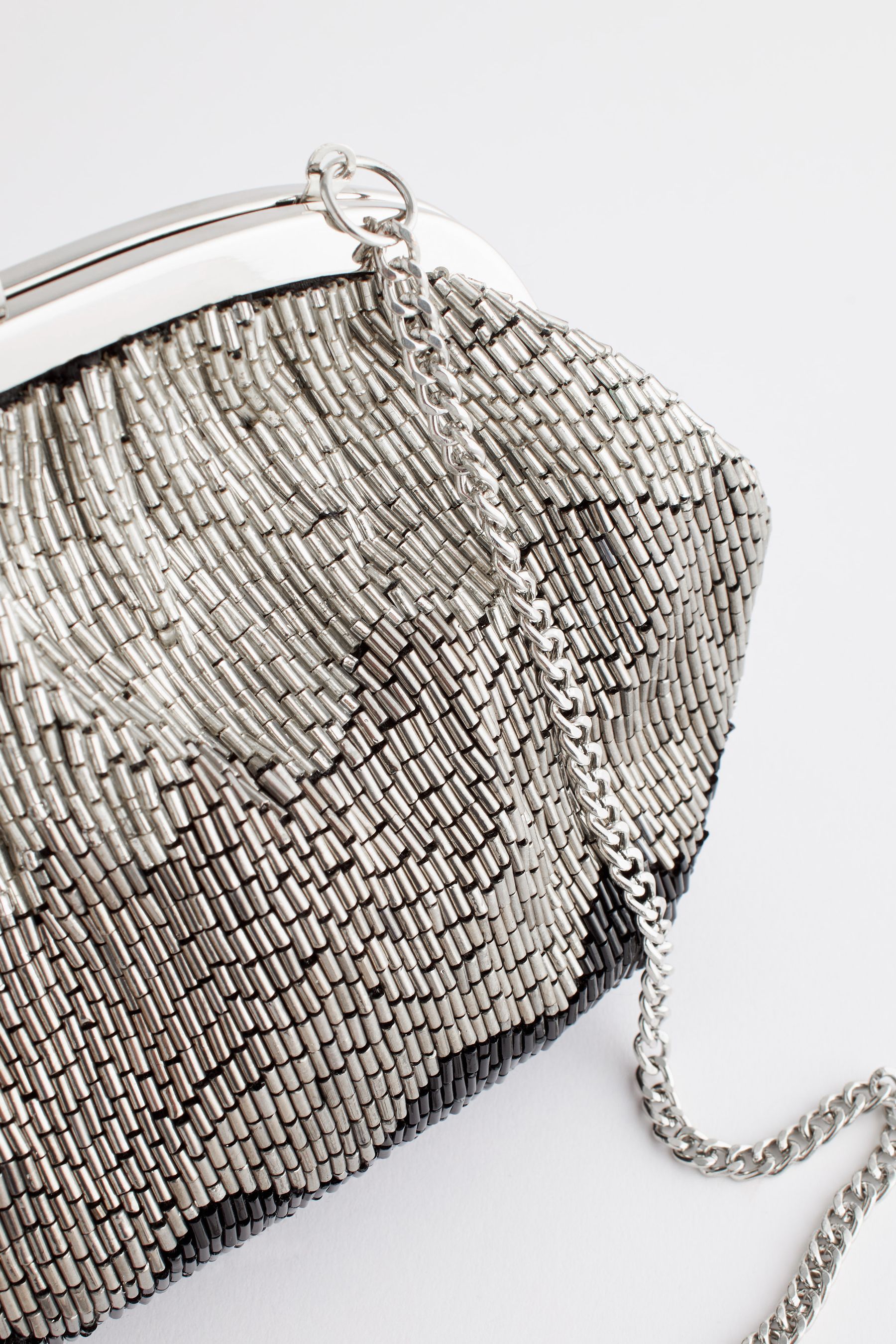 Silver beaded evening bag store