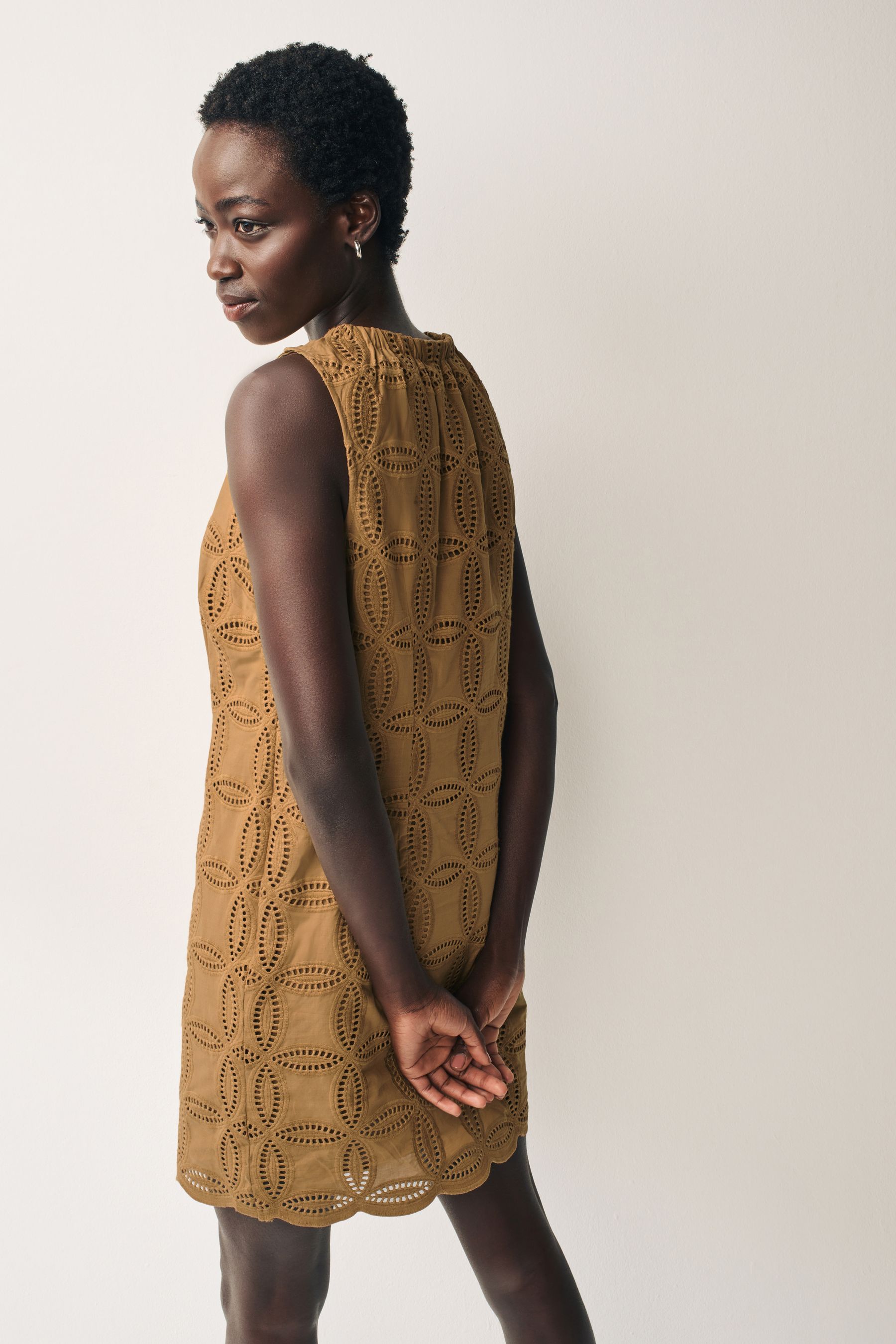 Buy Ochre Yellow Sleeveless Broderie Shift Mini Dress from Next Luxembourg