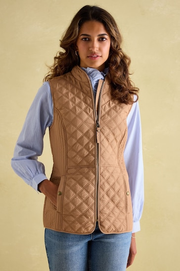 Joules Minx Tan Showerproof Diamond Quilted Gilet