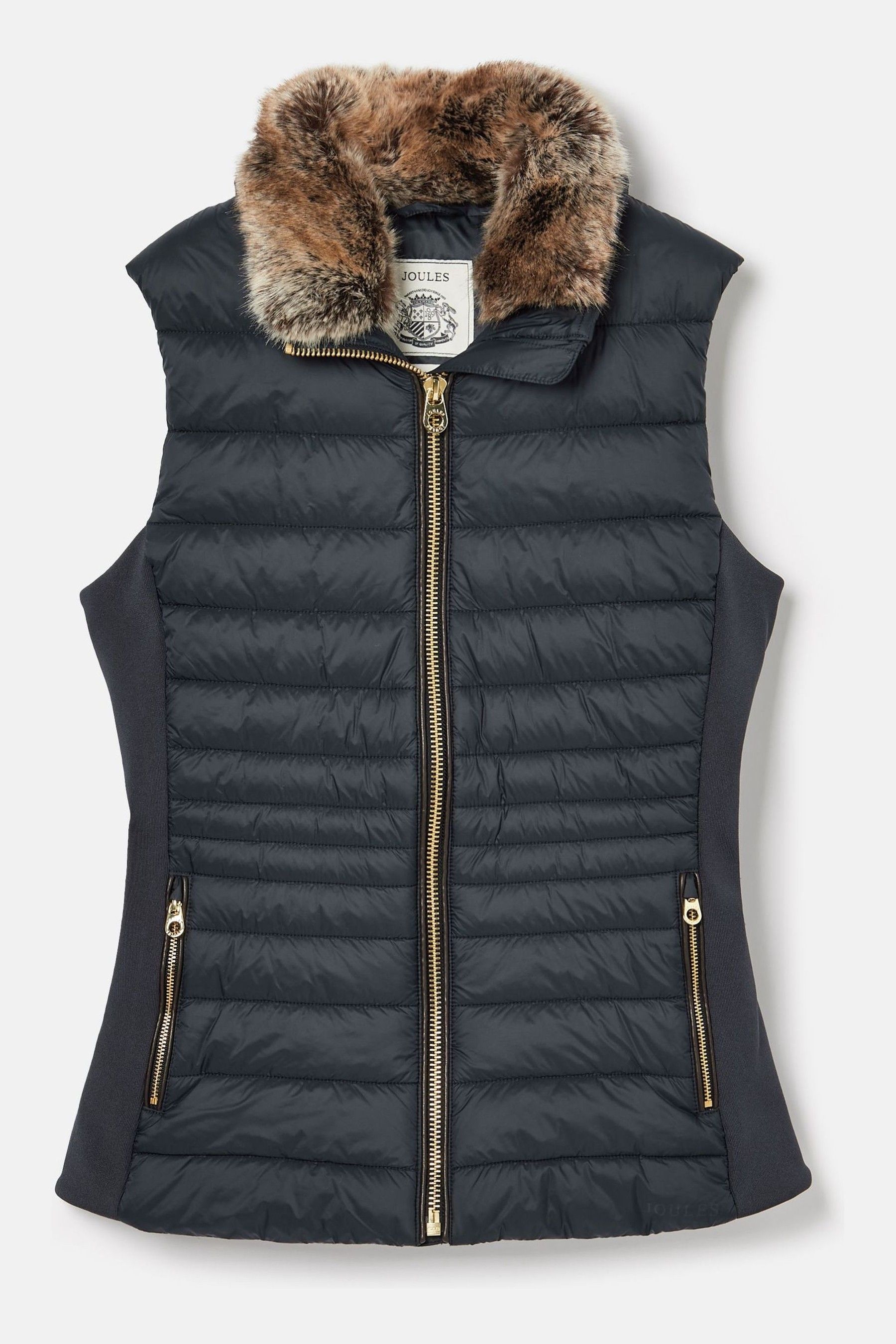 Buy Joules Beckley Navy Padded Showerproof Gilet With Detachable Faux Fur Collar from Next Luxembourg