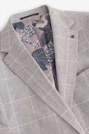 Grey Slim Fit Check Linen Suit: Jacket - Image 7 of 11