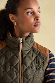 Joules Braemar Luxe Khaki Green Showerproof Diamond Quilted Gilet - Image 6 of 9