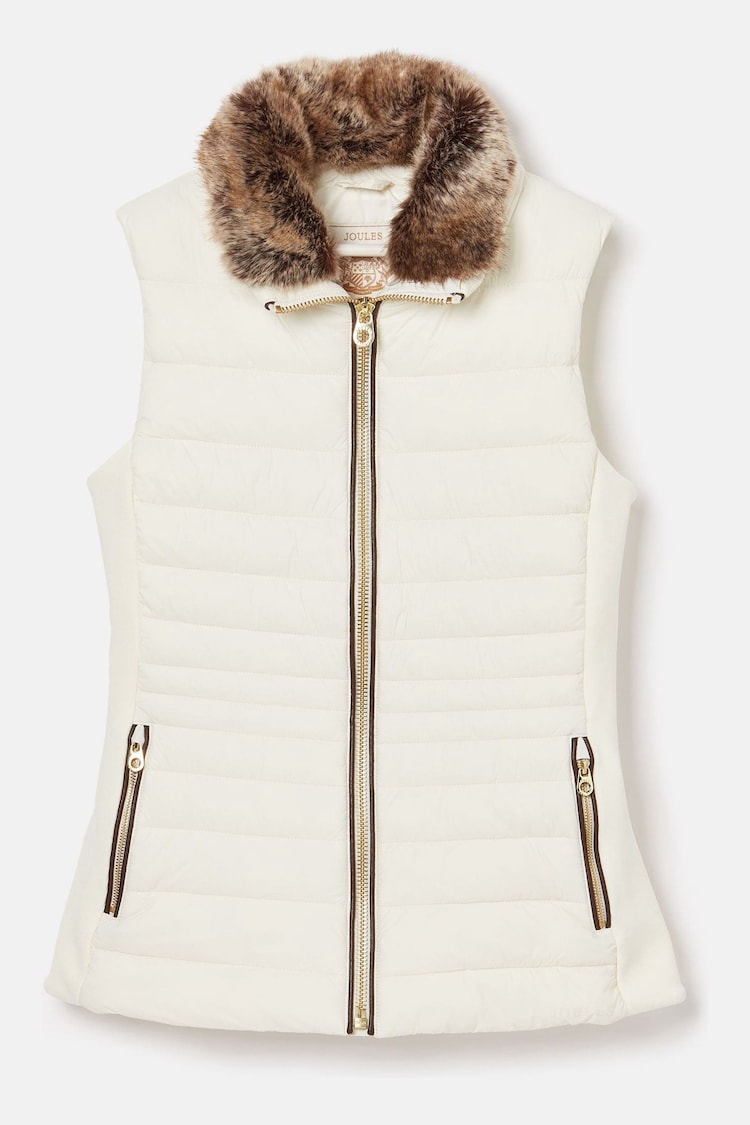 Joules Beckley White Padded Showerproof Gilet With Detachable Faux Fur Collar - Image 7 of 7