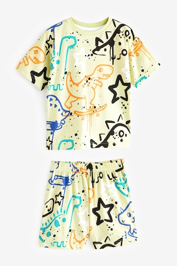 Multi Fluro Dinosaur Graffiti Short Pyjamas 3 Pack (9mths-12yrs)