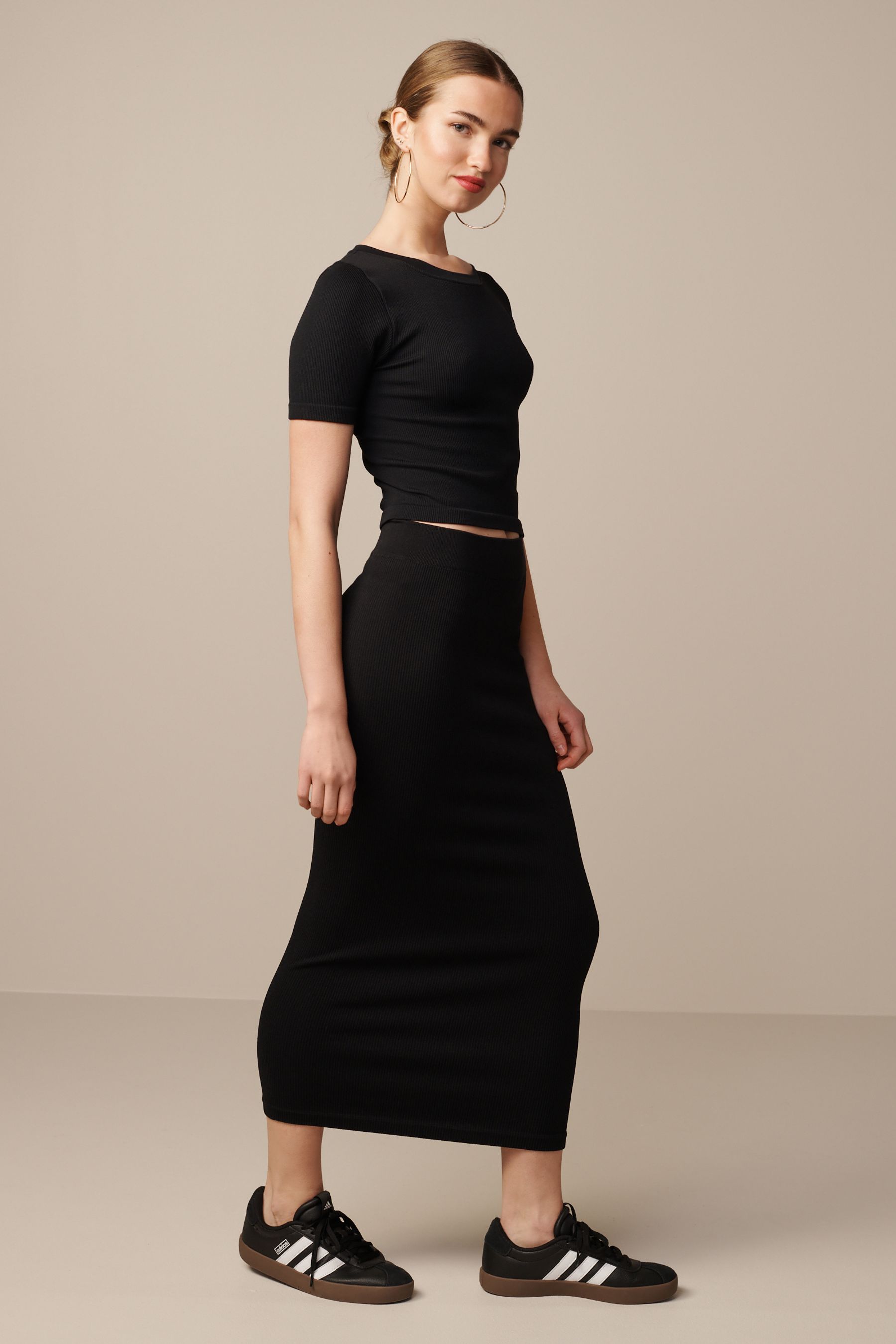 Buy Black Ribbed Midi Skirt from Next Luxembourg