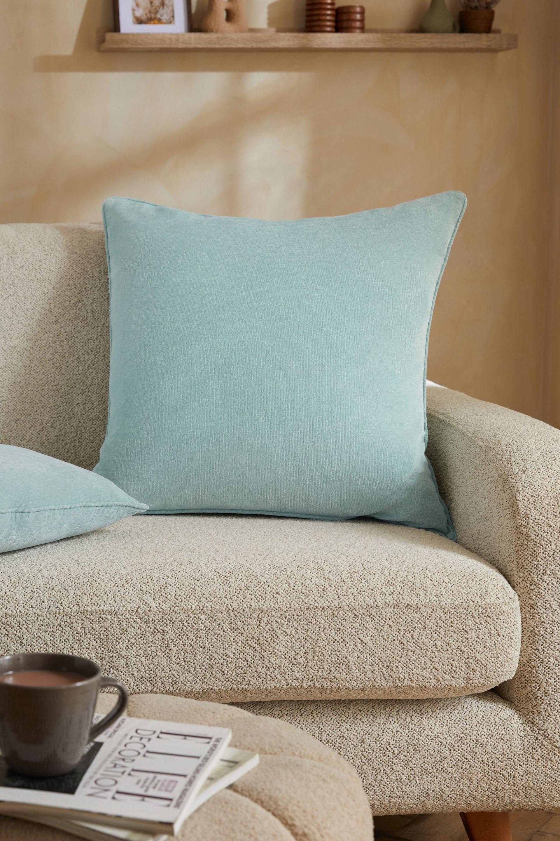 Teal Blue 59 x 59cm Soft velour Cushion - Image 2 of 6