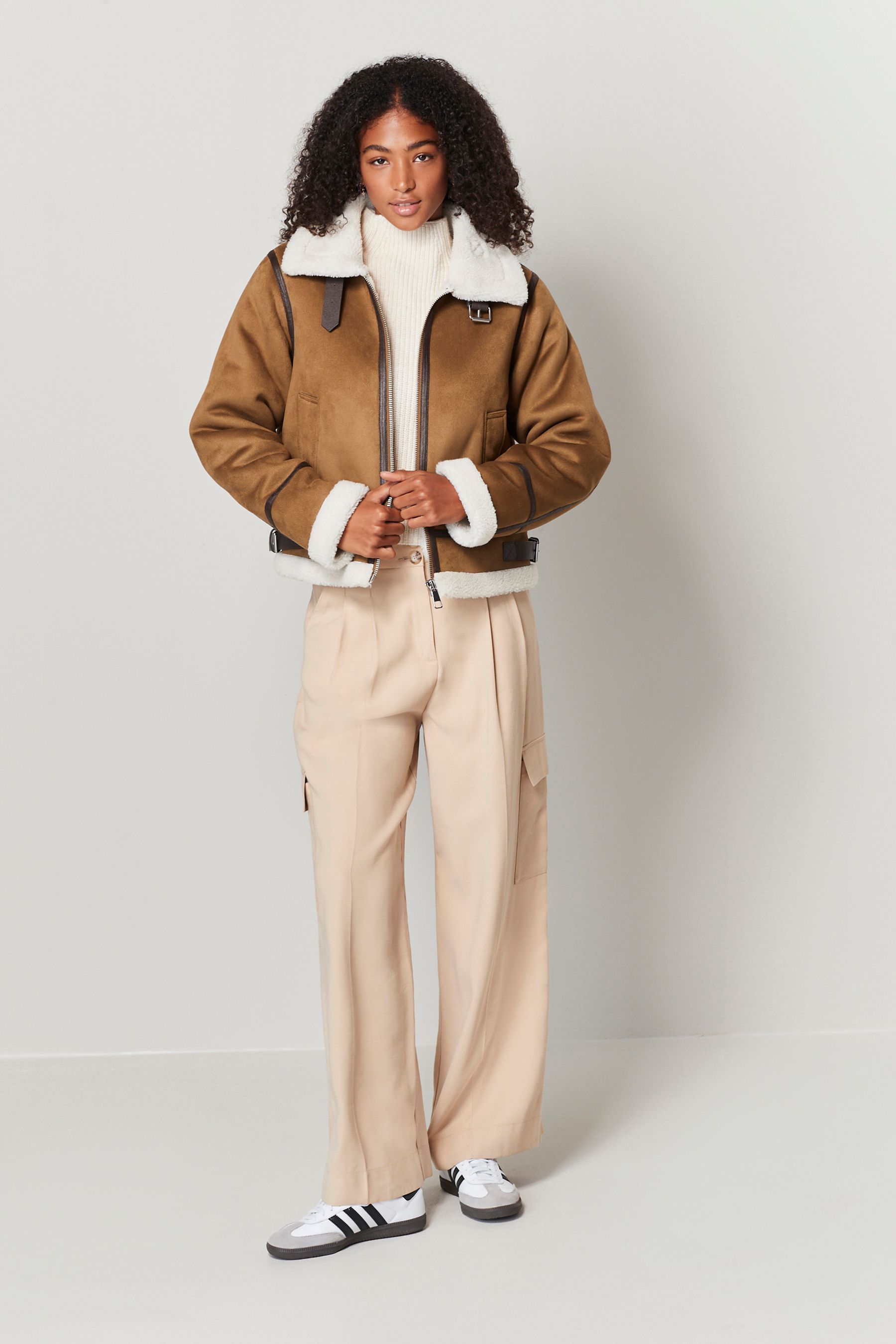 Tan aviator jacket top