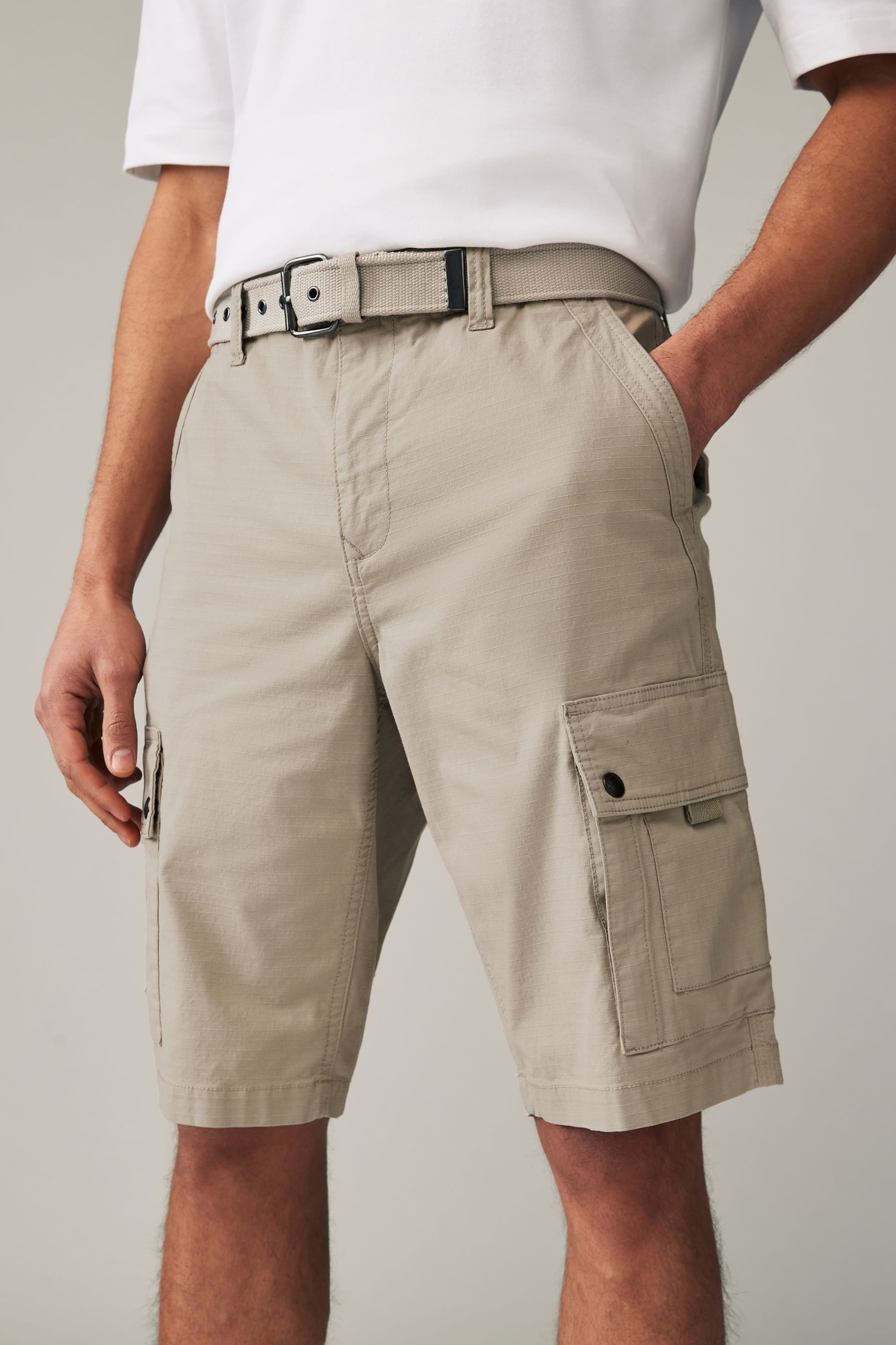 Stone Belted Cargo Shorts - Image 1 of 9