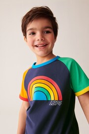 Little Bird by Jools Oliver Navy Rainbow Short Sleeve Raglan Colourful T-Shirt - Image 5 of 7