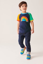 Little Bird by Jools Oliver Navy Rainbow Short Sleeve Raglan Colourful T-Shirt - Image 6 of 7