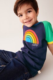 Little Bird by Jools Oliver Navy Rainbow Short Sleeve Raglan Colourful T-Shirt - Image 3 of 7