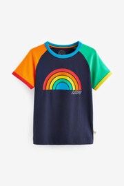 Little Bird by Jools Oliver Navy Rainbow Short Sleeve Raglan Colourful T-Shirt - Image 4 of 7
