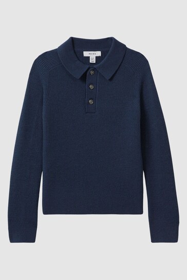 Reiss Petrol Blue Holms Junior Merino Wool Polo Shirt