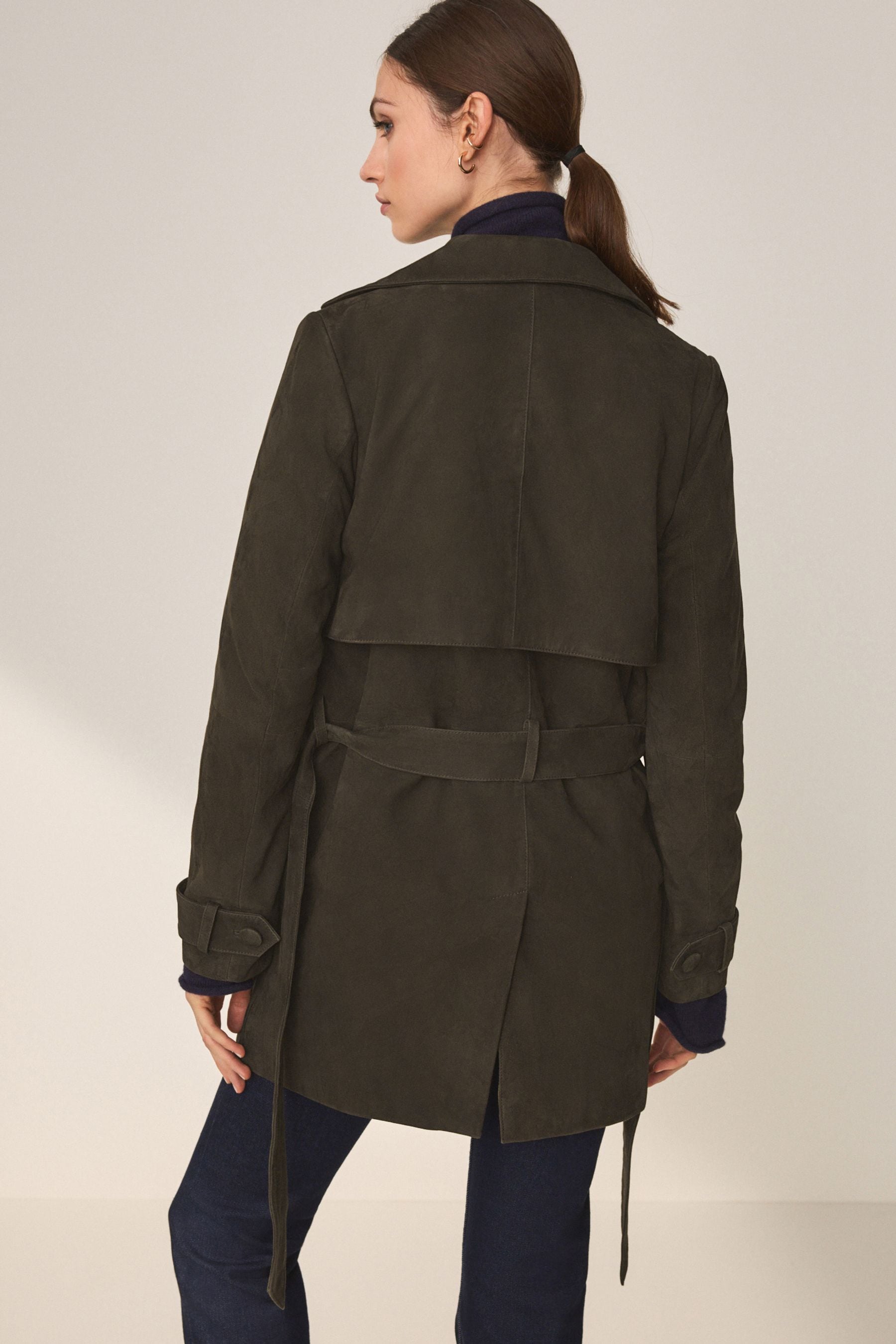 Buy Khaki Green Real Suede Trench Coat from Next Luxembourg