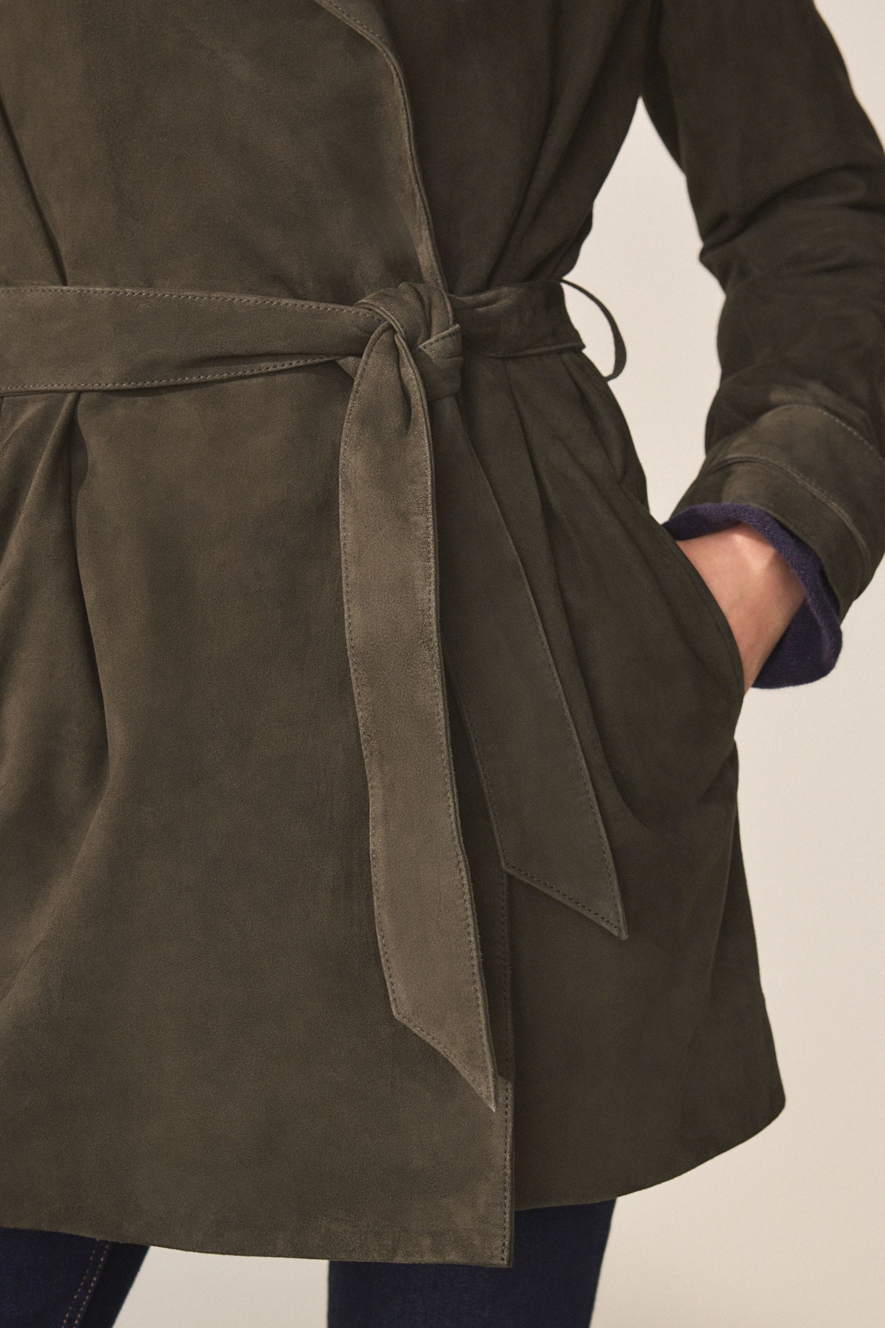 Khaki suede trench coat sales