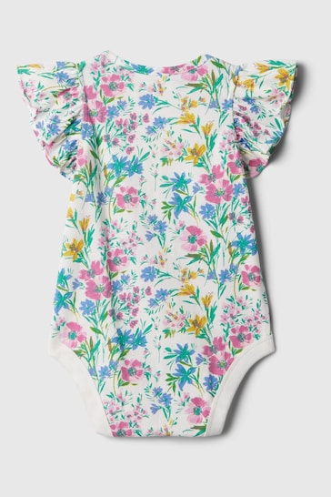 Gap White, Blue & Pink Floral Ruffle Short Sleeve Bodysuit (Newborn-24mths)
