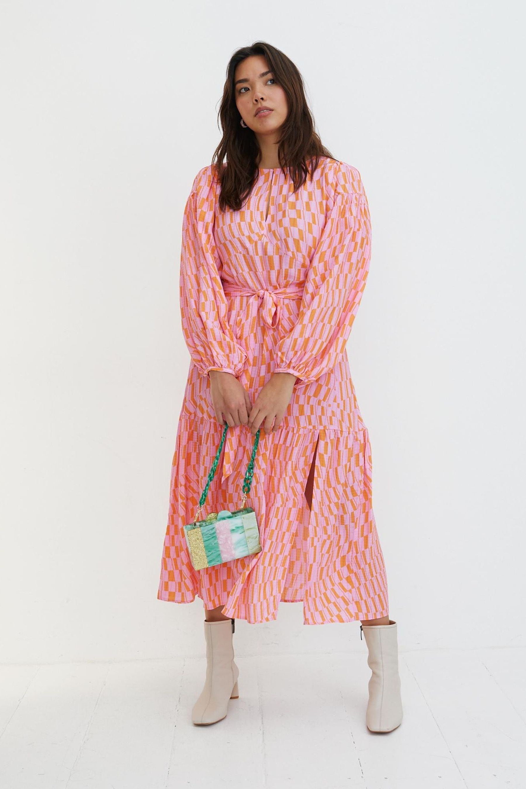 Buy Oliver Bonas Pink Geometric Print Maxi Dress from Next Luxembourg