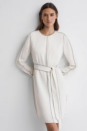 Reiss Cream Elainy Belted Trim Dress - Image 1 of 5