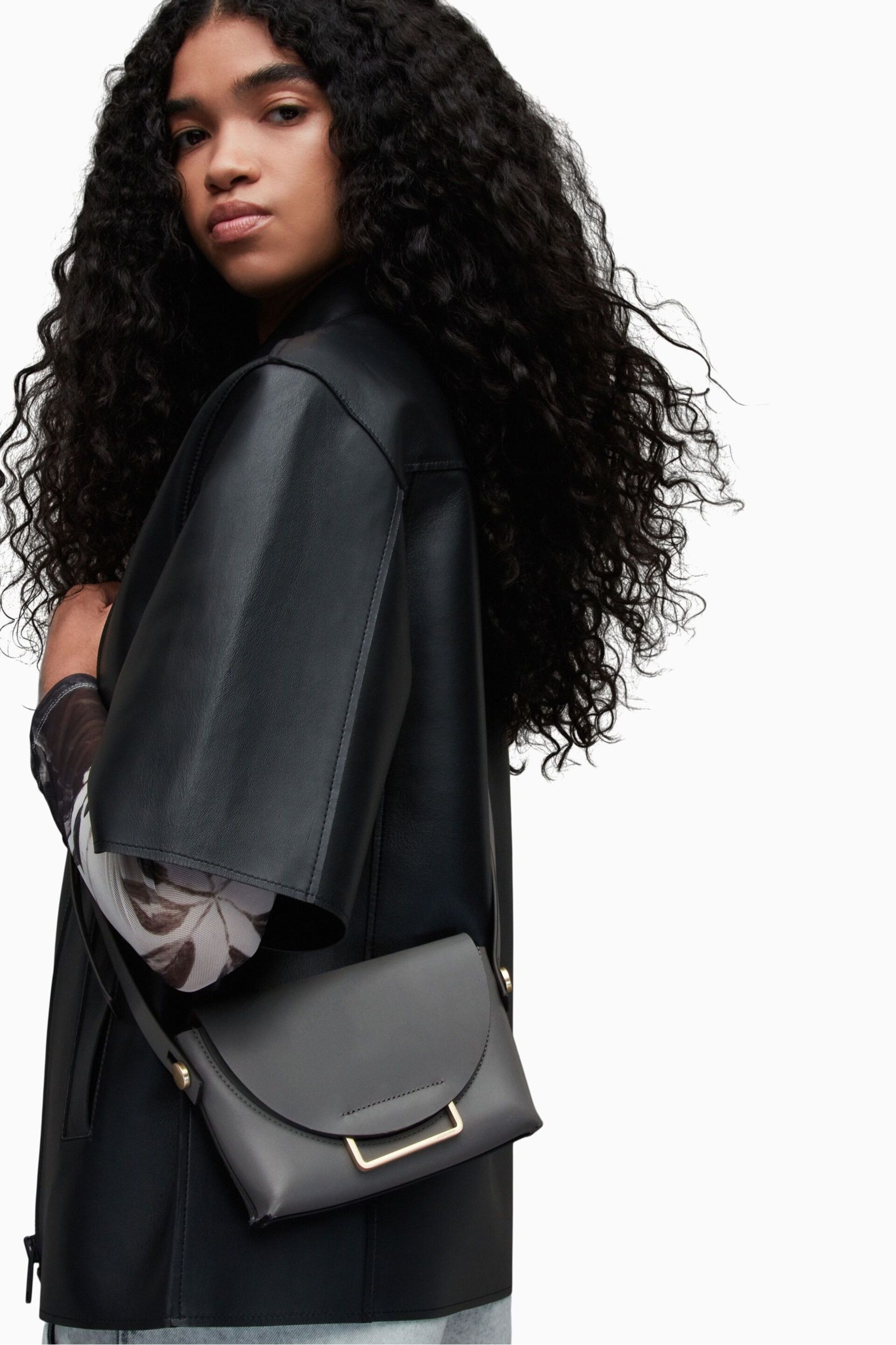 AllSaints Grey Cross-Body Francine Bag - Image 1 of 7