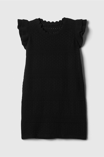 Gap Black Crochet Knitted Flutter Sleeve Dress (3mths-5yrs)