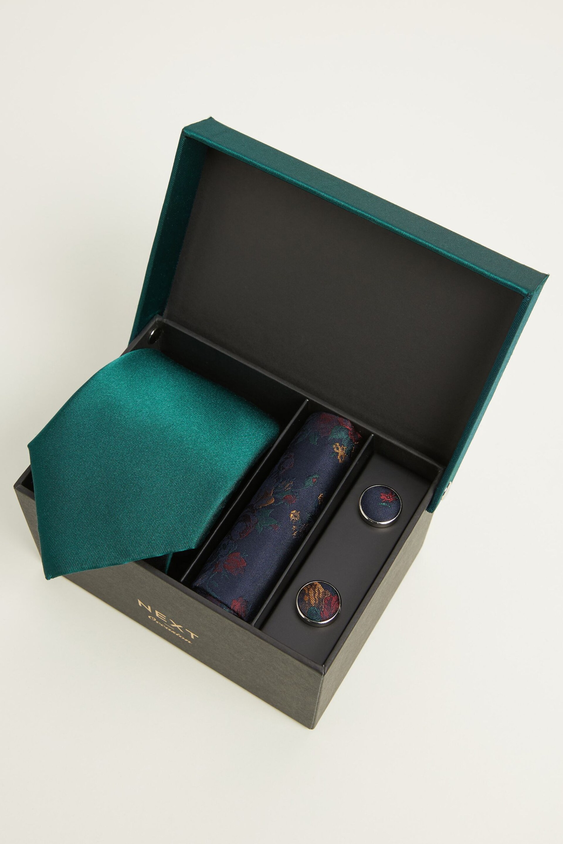 Forest Green Tie, Pocket Square and Cufflinks Gift Box Set - Image 1 of 4