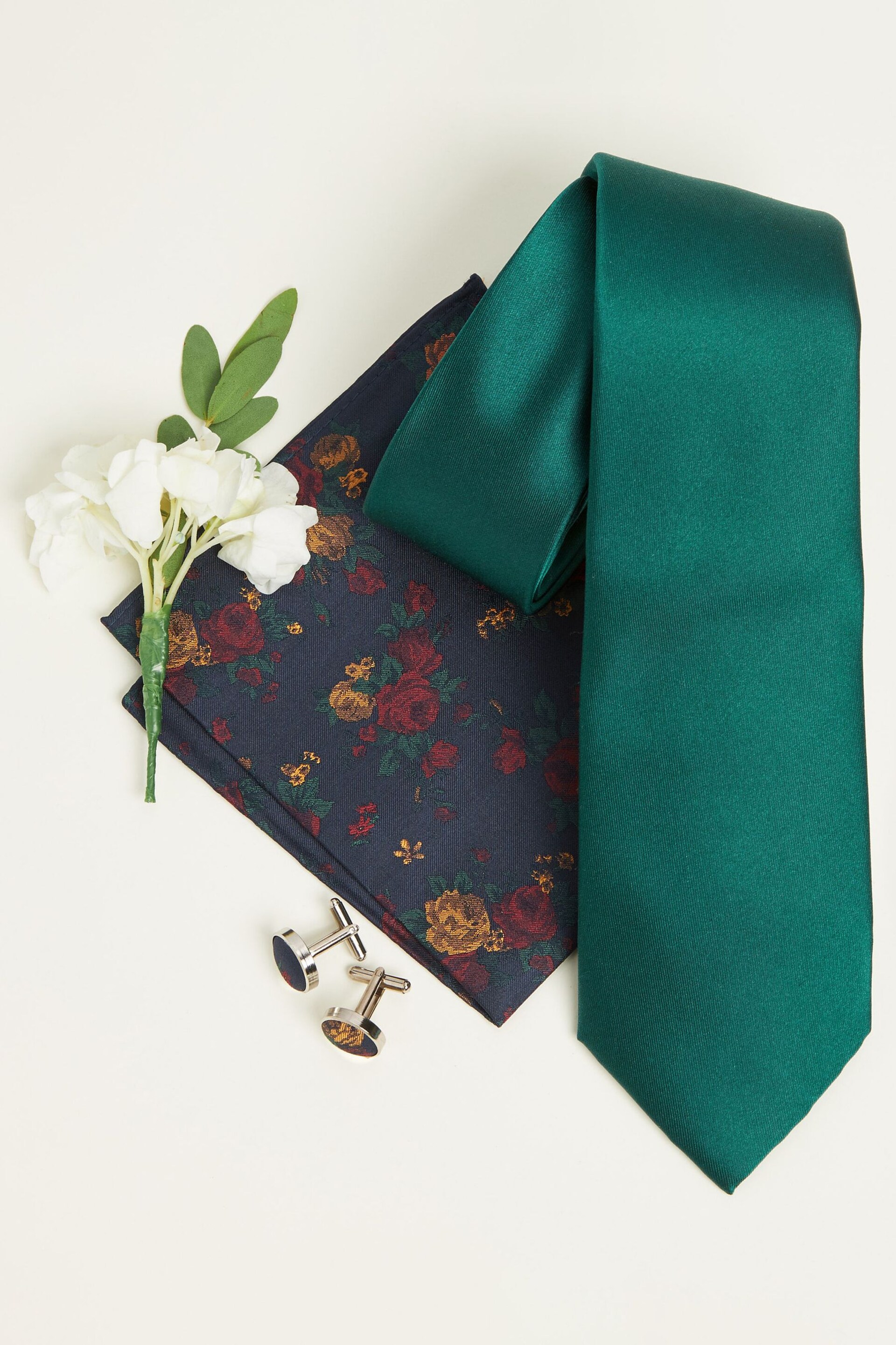 Forest Green Tie, Pocket Square and Cufflinks Gift Box Set - Image 2 of 4