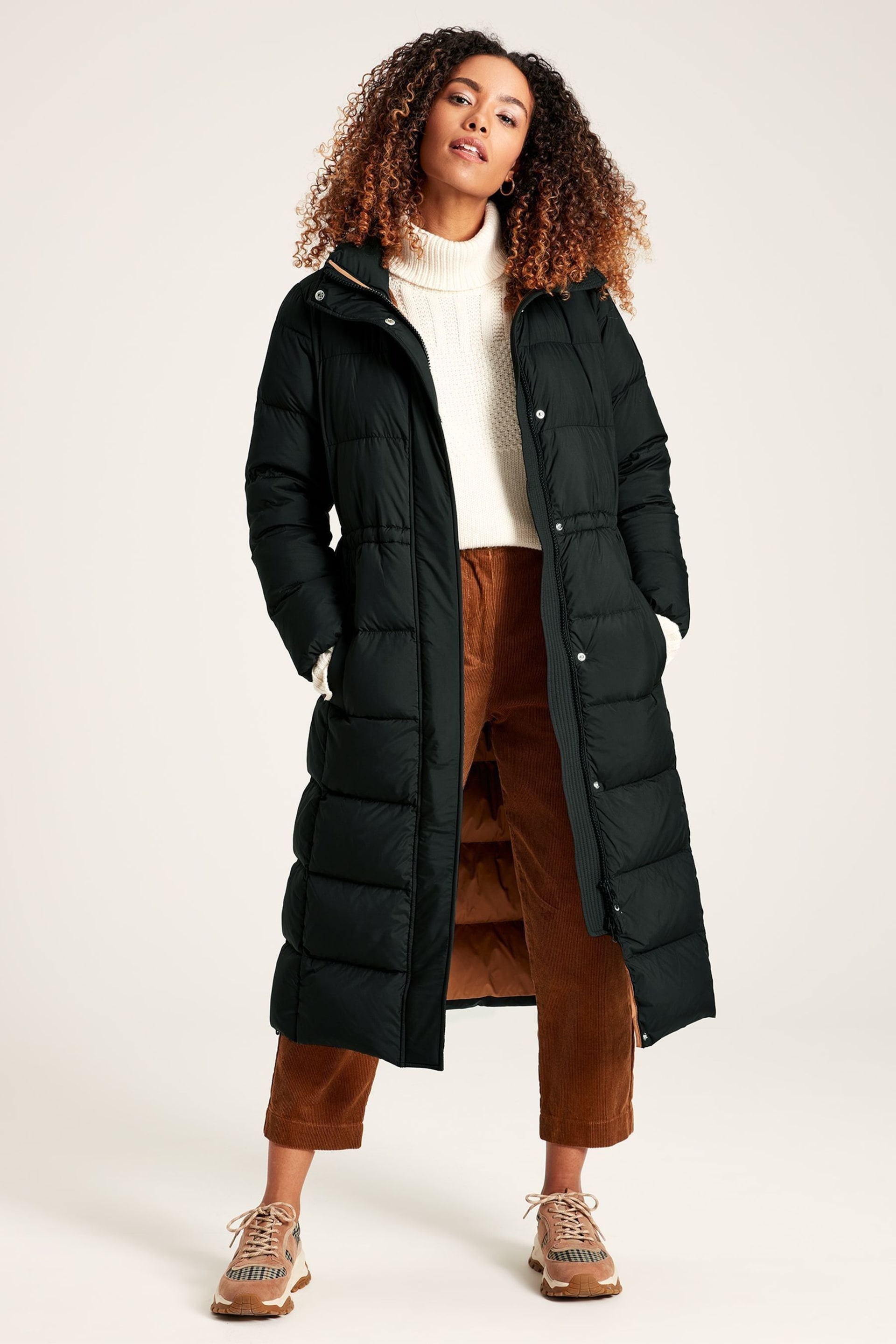 Joules Somerton Black Showerproof Down Feather Long Puffer Coat - Image 1 of 10