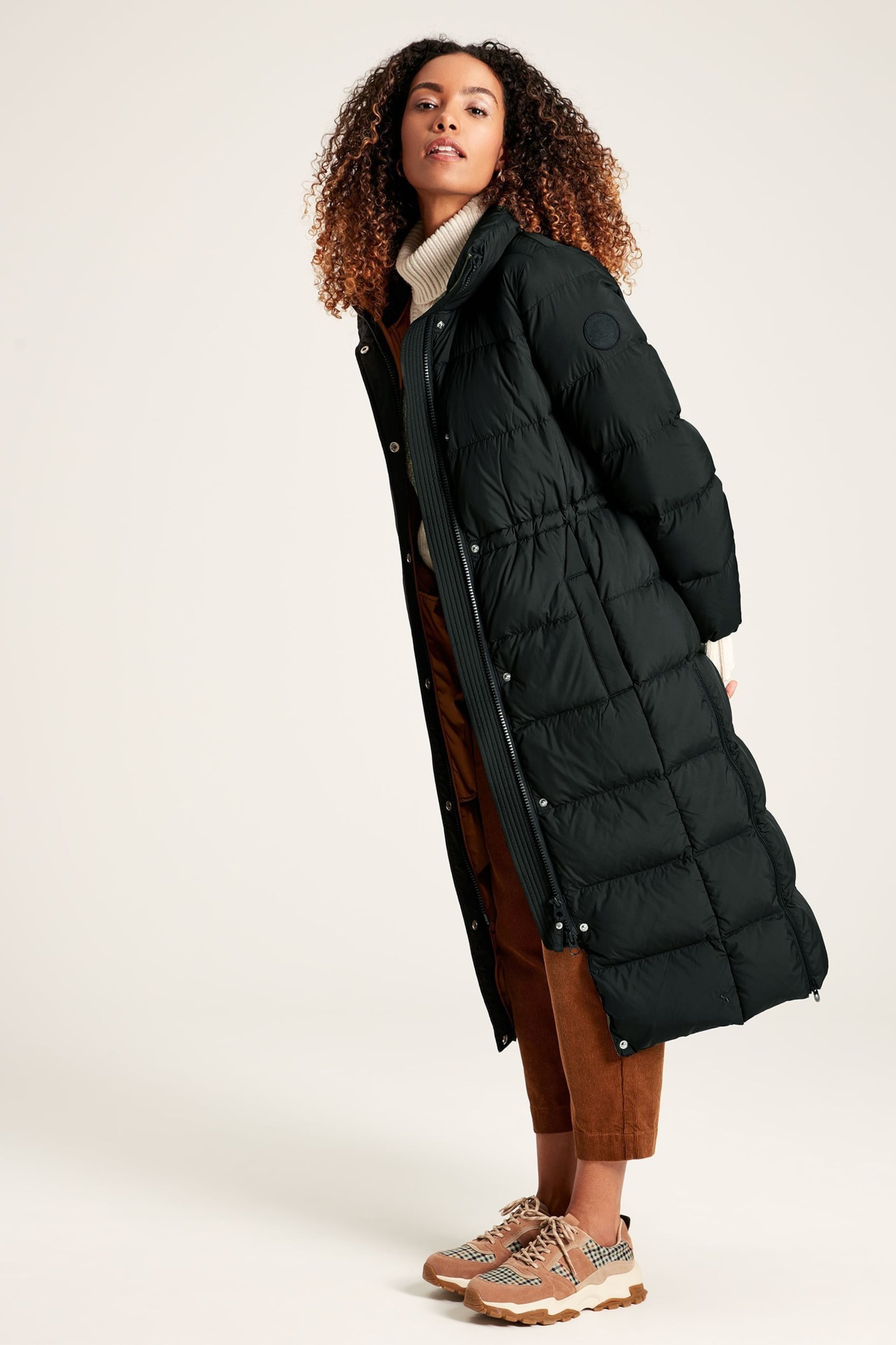 Joules Somerton Black Showerproof Down Feather Long Puffer Coat - Image 3 of 10