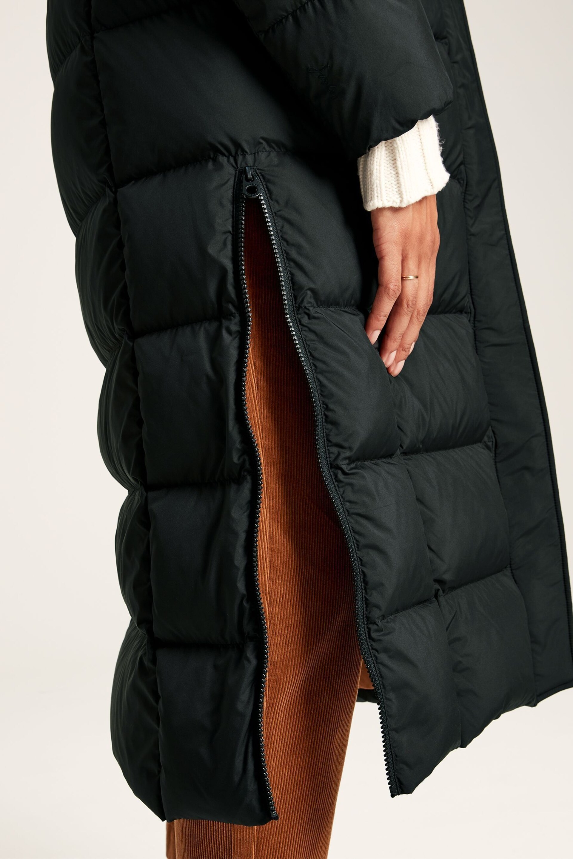 Joules Somerton Black Showerproof Down Feather Long Puffer Coat - Image 6 of 10