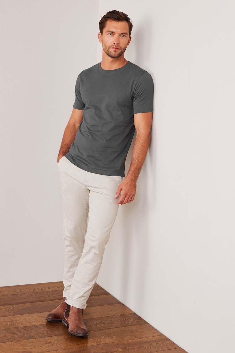 Grey Charcoal Slim Fit Essential Crew Neck T-Shirt - Image 2 of 5