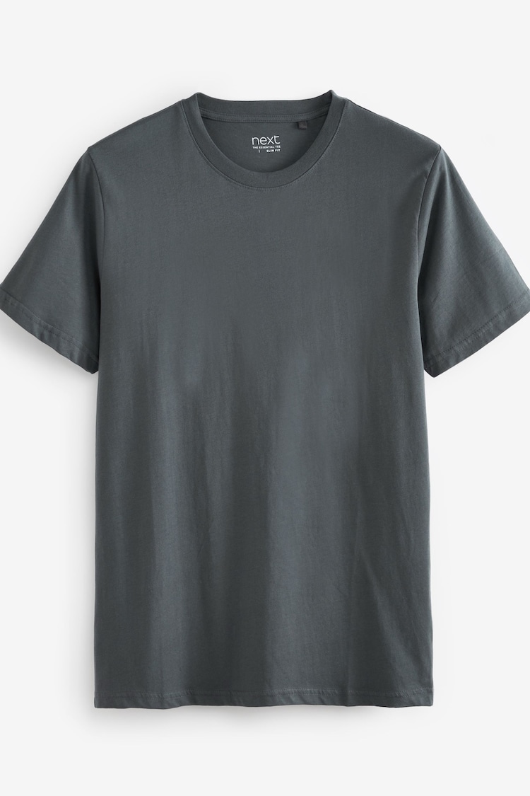 Grey Charcoal Slim Fit Essential Crew Neck T-Shirt - Image 5 of 5