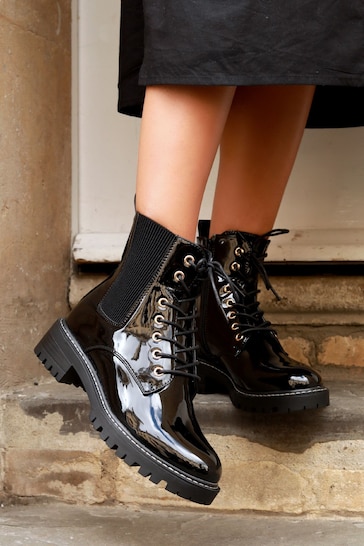 Linzi Black Layna Lace Up Ankle Boots With Zip Detail