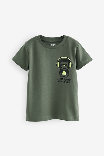 Khaki Green Back Print Short Sleeve T-Shirt (3mths-7yrs)