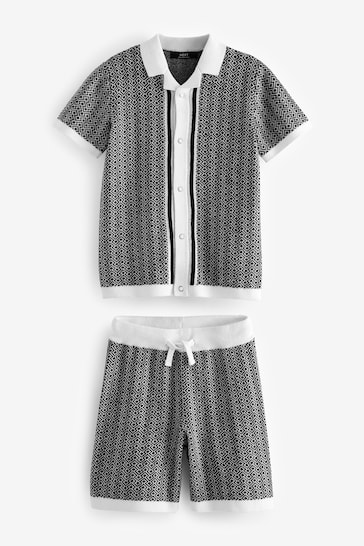 Black/White Mono Knitted Polo Set (3-16yrs)