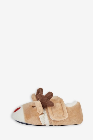 JoJo Maman Bébé Mocha Girls' Reindeer Easy On Slippers