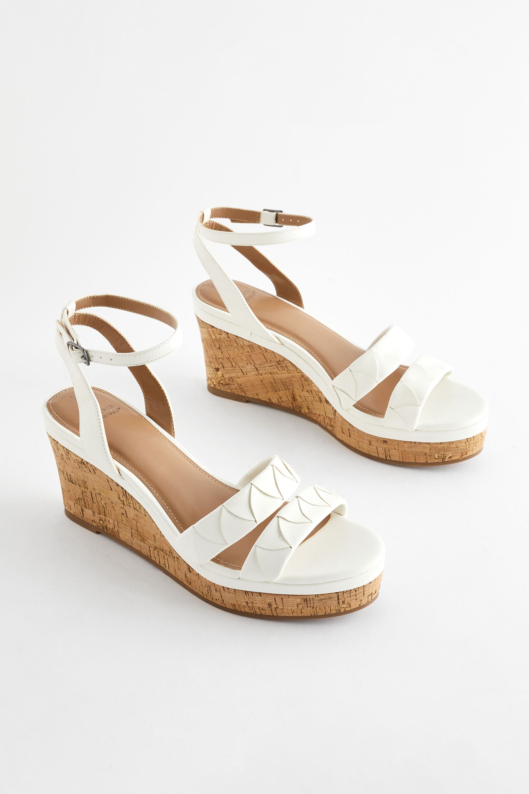 White Standard Wide Fit Forever Comfort Double Strap Wedges