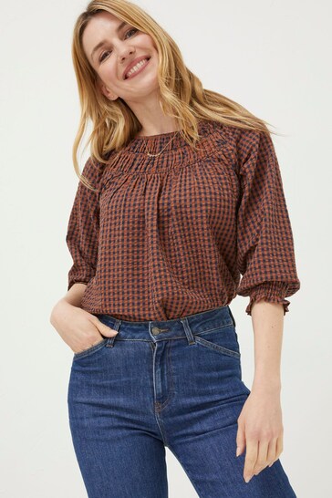 FatFace Brown Tamer Gingham Blouse