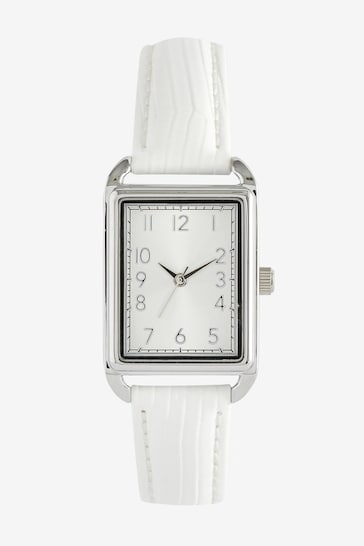White Rectangle Croc Effect Watch