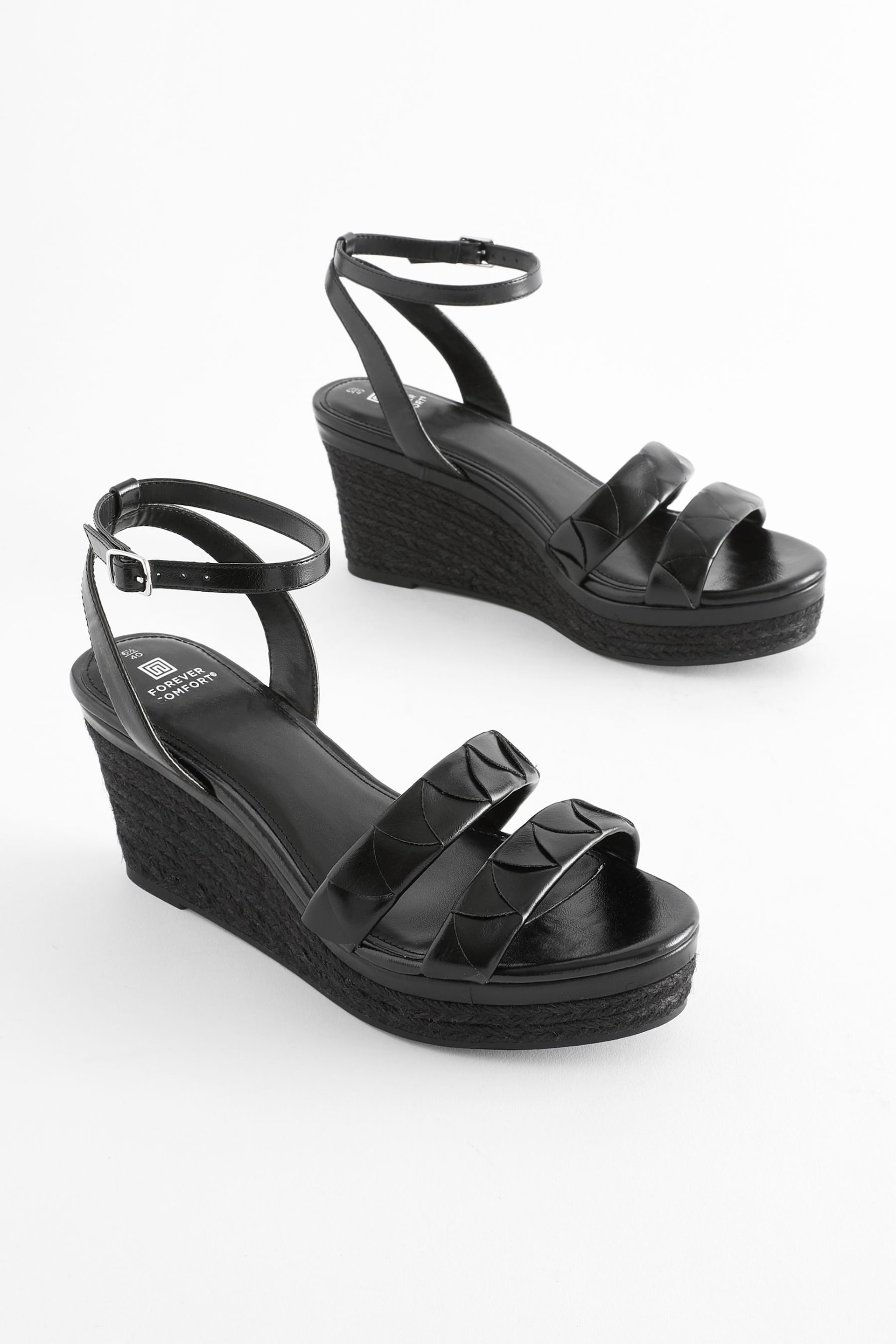 Black Extra Wide Fit Forever Comfort® Double Strap Wedges - Image 1 of 5