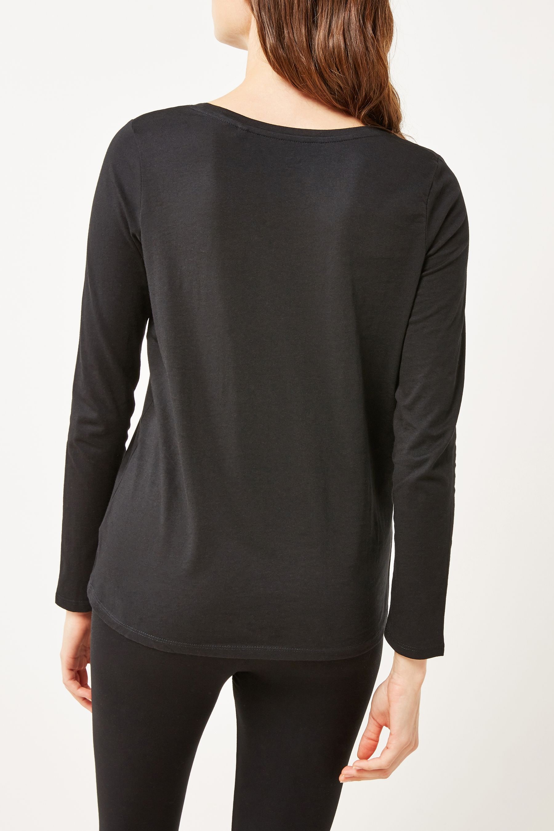 Black 100 Cotton Long Sleeve Crew Neck Top