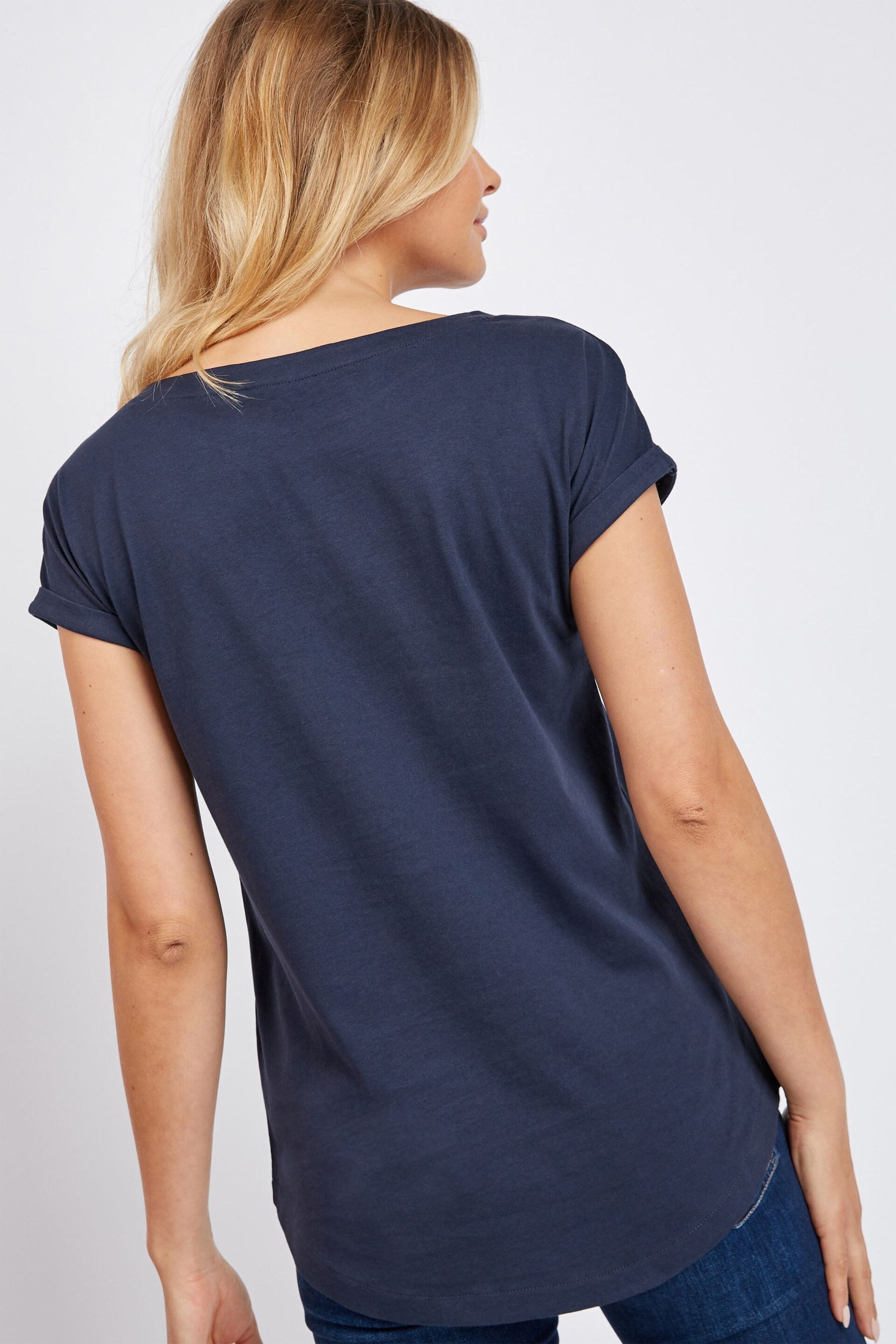 Navy Round Neck Cap Sleeve T-Shirt - Image 2 of 4