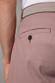 Pink Textured Cotton Blend Chino Shorts with Belt Included - Image 3 of 9