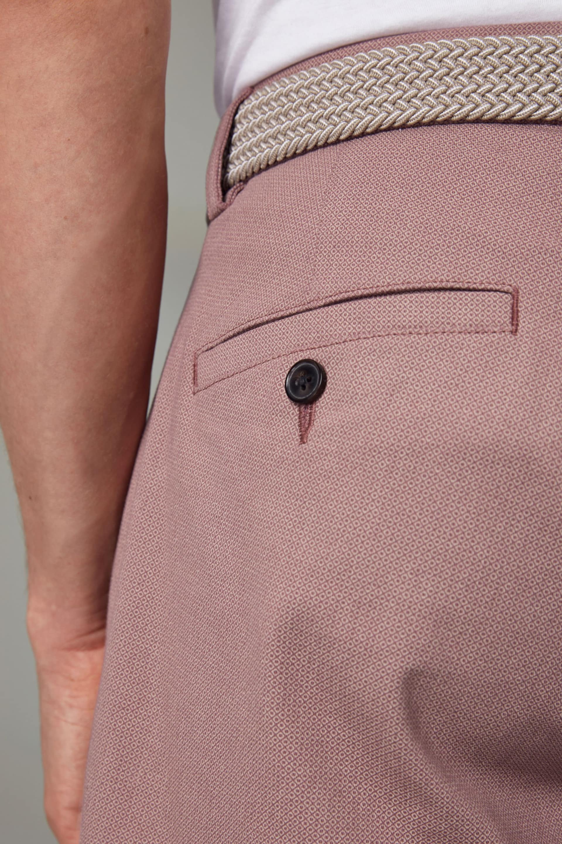 Pink Textured Cotton Blend Chino Shorts with Belt Included - Image 3 of 9