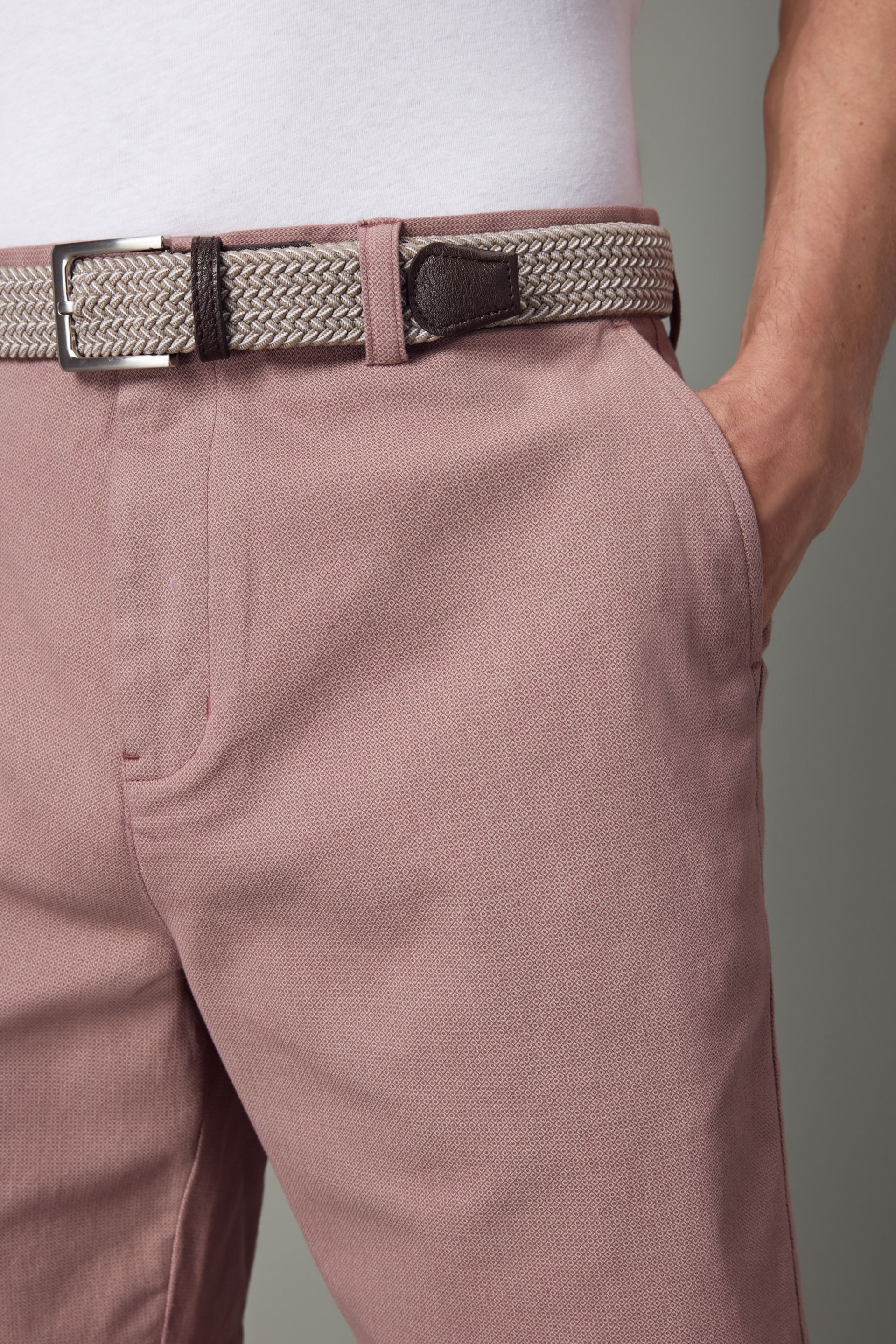 Pink Textured Cotton Blend Chino Shorts with Belt Included - Image 4 of 9