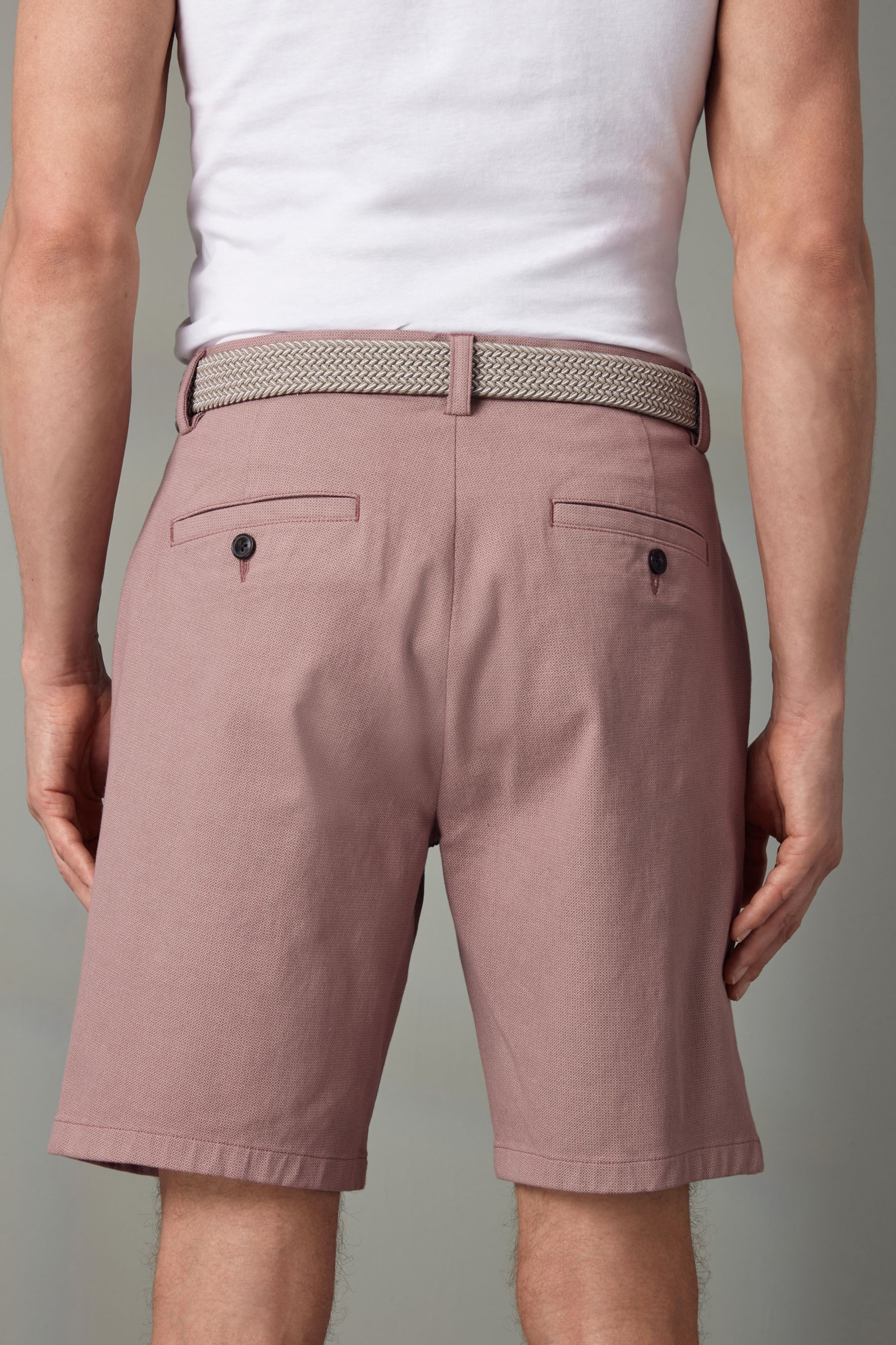 Pink Textured Cotton Blend Chino Shorts with Belt Included - Image 5 of 9